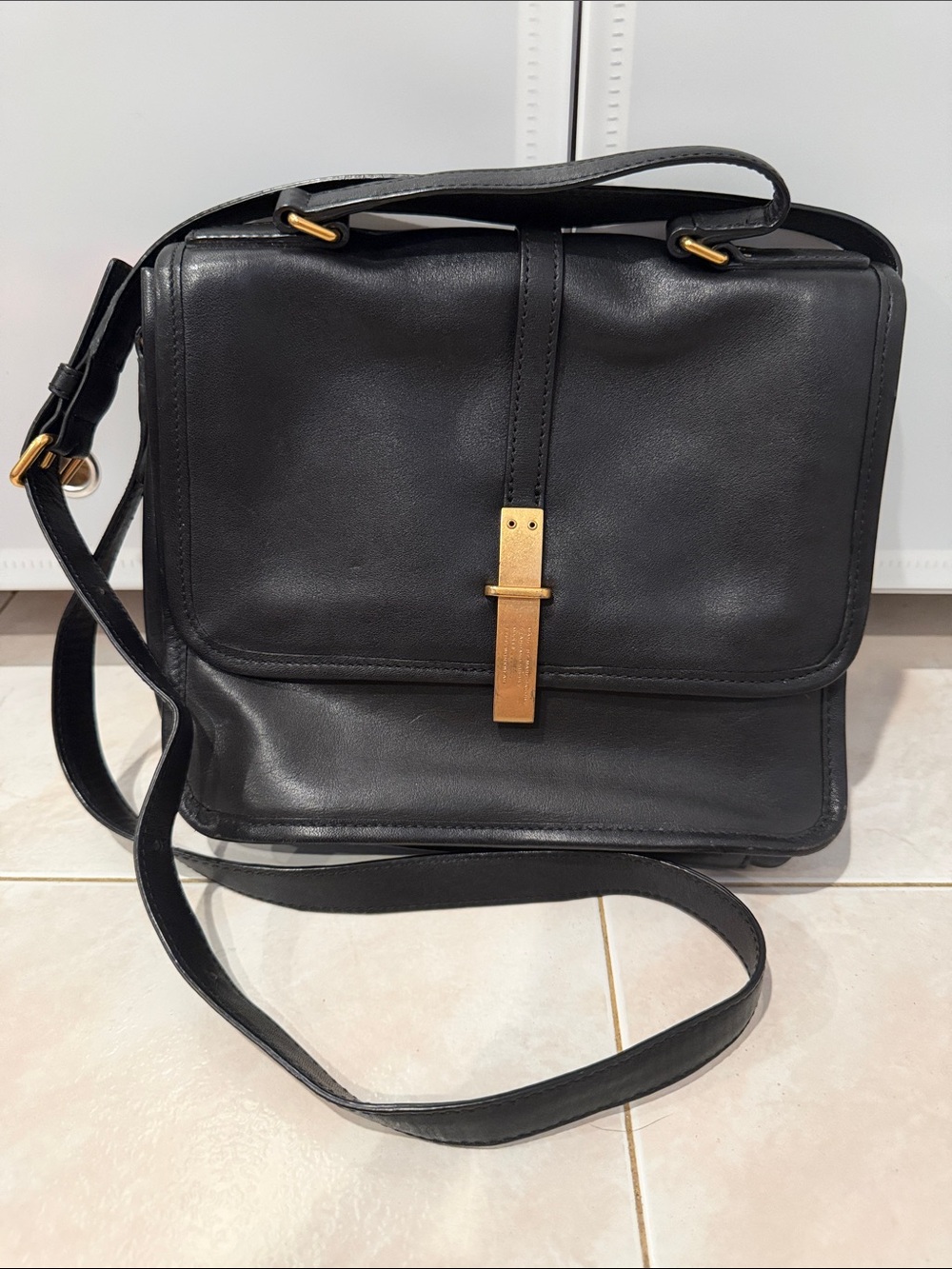 Marc by Marc Jacobs Vintage Black Leather Mini Messenger Bag with Gold Hardware